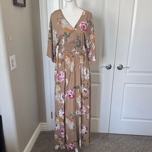 ODDY Floral Beige Maxi Dress